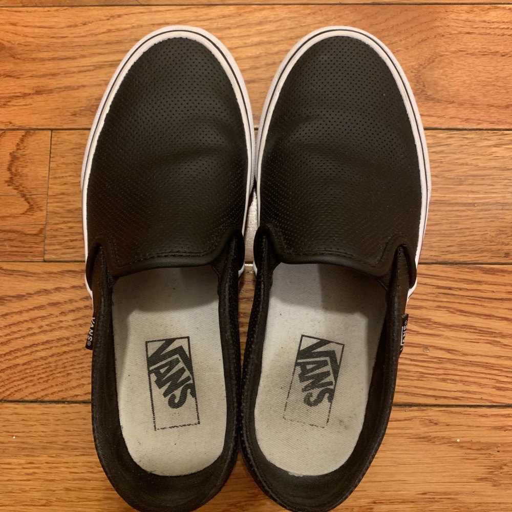 Vans Perf Leather Black Slip On women’s sz 7.5